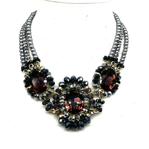 124. Estate Find! Stunning designer statement mauve graphite rhinestone necklace - Picture 2 of 7